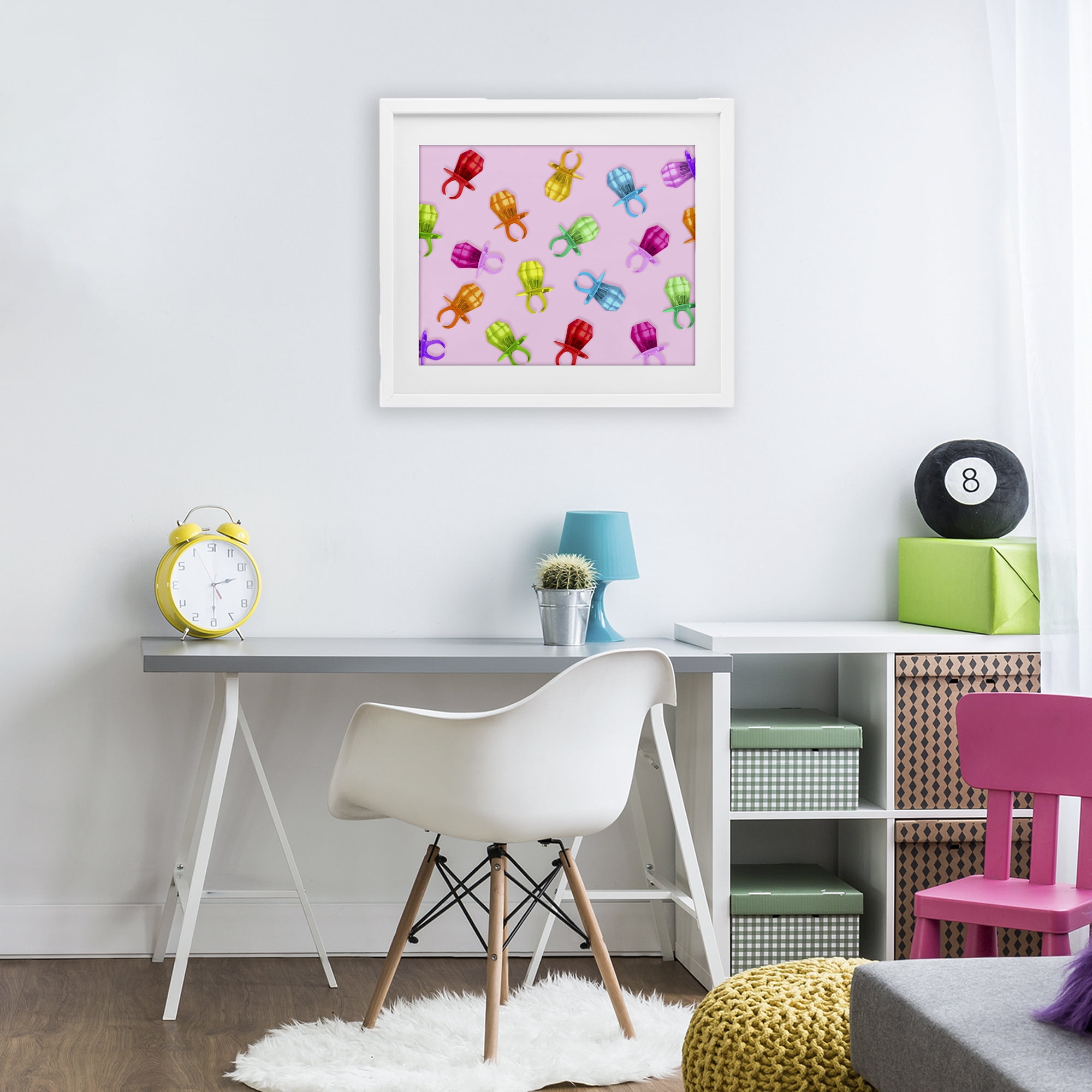 Stupell Industries Candy Gem Ring Party Pattern White Framed Print Under Glass, design by LISH Creative