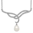 thumbnail image 2 of Sterling Silver Rhodium-plated 8-9mm White Rice FWC Pearl Cubic Zirconia Necklace, 2 of 3