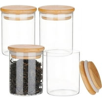 4 Pack Clear Glass Jar with Bamboo Lids 7oz(200ml) Round Small Airtight Spice Storage Container with Silicone Ring Lids for Home Kitchen Sugar Salt Clear