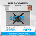thumbnail image 3 of MountFTV Full Motion TV Wall Mount Bracket for 26-65 inch TVs, Corner TV Wall Mount Bracket with Extension, Tilt, Swivel, Leveling, Max 400*400mm, Holds up to 77 lbs, Single Wood Studs, 3 of 11