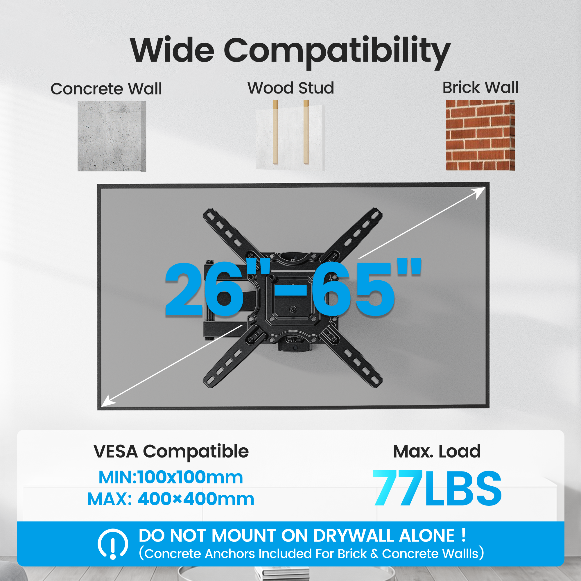 MountFTV Full Motion TV Wall Mount for 26–65 inch TVs photo 2