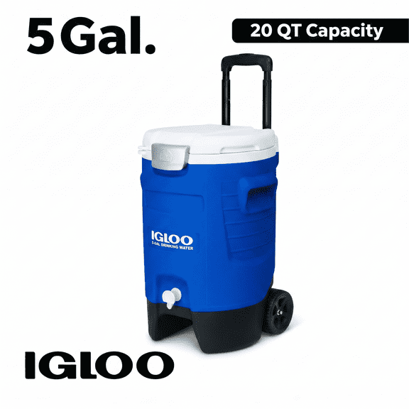 Igloo 5 gal Sports Rolling Water Cooler with Wheels, Blue