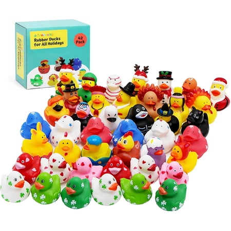 4E’s Novelty All Holidays Rubber Ducks in Bulk – 42 Pack, Bath Toys & Party Favors for Kids, Jeep Ducking, Holiday Gifts