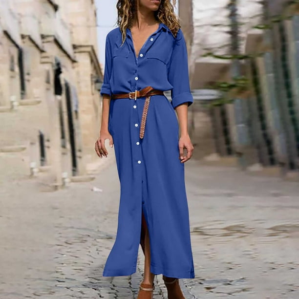 HAPIMO Women's Knee Length Cotton Dress Sale Colorblock Zipper Neck Fall  Dresses Long Sleeve Drawstring Empire Waist Trendy Holiday Winter Blue L -  Walmart Business Supplies