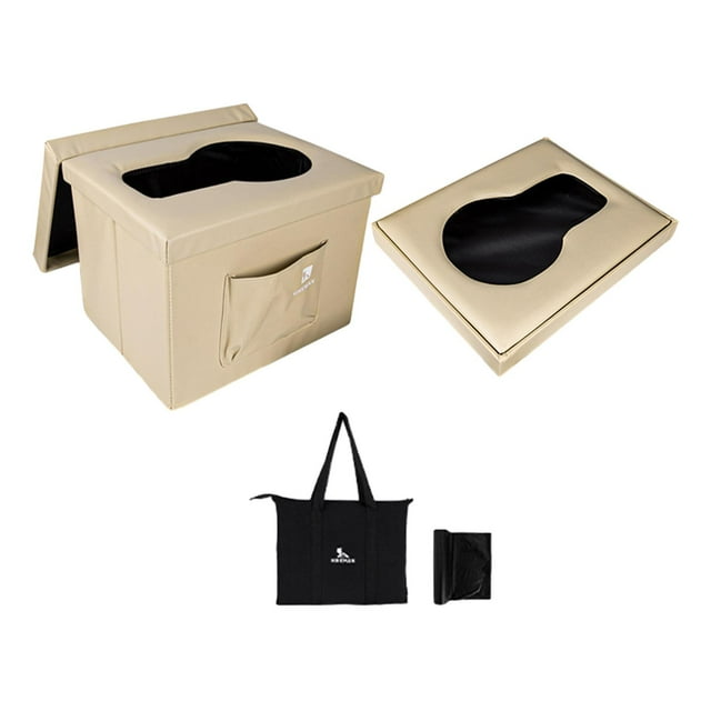 Portable Foldable Toilet Bucket Multifunctional Sturdy Potty Folding Commode for Beige White