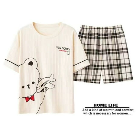 

CoCopeaunt 100% Cotton Women Pajama Set Summer Sleepwear Shorts Cute Pijamas Girls Homewear Short Pants Cartoon Home Clothes Pyjama Cartoon