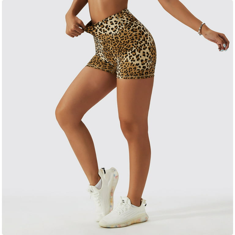 BESTSPR Women's High Waist Yoga Shorts Leopard Print Compression Workout  Running Shorts Size S-XL 