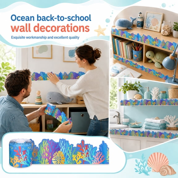 Under The Sea Classroom Decorations, Colorful Bulletin Board Border for Teacher Supplies, Summer Party Decorations, 3 Inch, 1 Roll