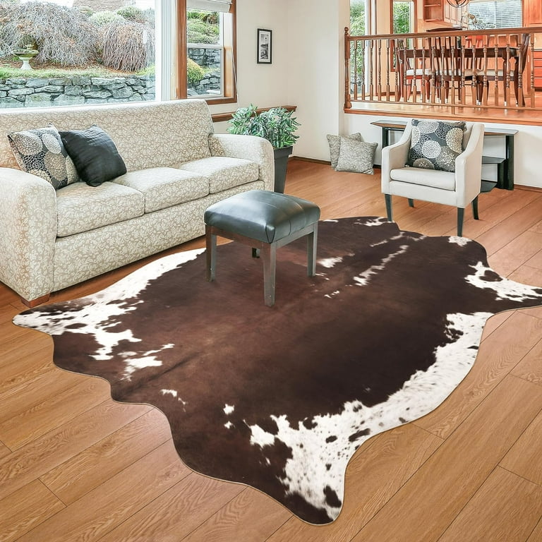 HOMORE Cowhide Rug Cute Cow Print Rug for Living Room Faux Cow Hide Animal Print Carpet for Bedroom Office Table 6.2 x7.1 Brown Walmart