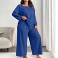 thumbnail image 2 of Cmfcve Womens Plus Size 2 Piece Pajama Sets Long Sleeve Tops & Wide Leg Pants Fall Loungewear Set, 2 of 8