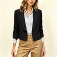 thumbnail image 4 of Qzwdhjm Cropped Blazers for Women Shawl Lapel Ruched 3/4 Sleeve Single Button Blazer Pocket Lightweight Formal Suit Jackets, 4 of 9