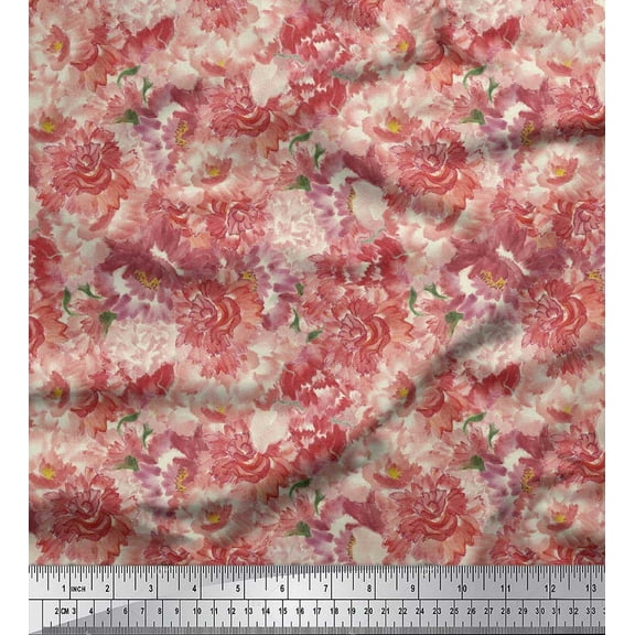 Soimoi Brown Cotton Duck Fabric Watercolor Floral Printed Craft Fabric by The Yard 42 Inch Wide