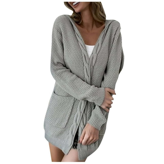 CEHVOM Women's Solid Color Cardigan Wool Sweater Pocket Recreational Long Sleeve Tops Clearance