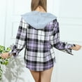 thumbnail image 3 of APEXFWDT Women's Plaid Hooded Shirt Jacket Button-Down Lightweight Long Sleeve Cardigan for Fall Outdoor Walks & Casual Gatherings,S,Purple, 3 of 4