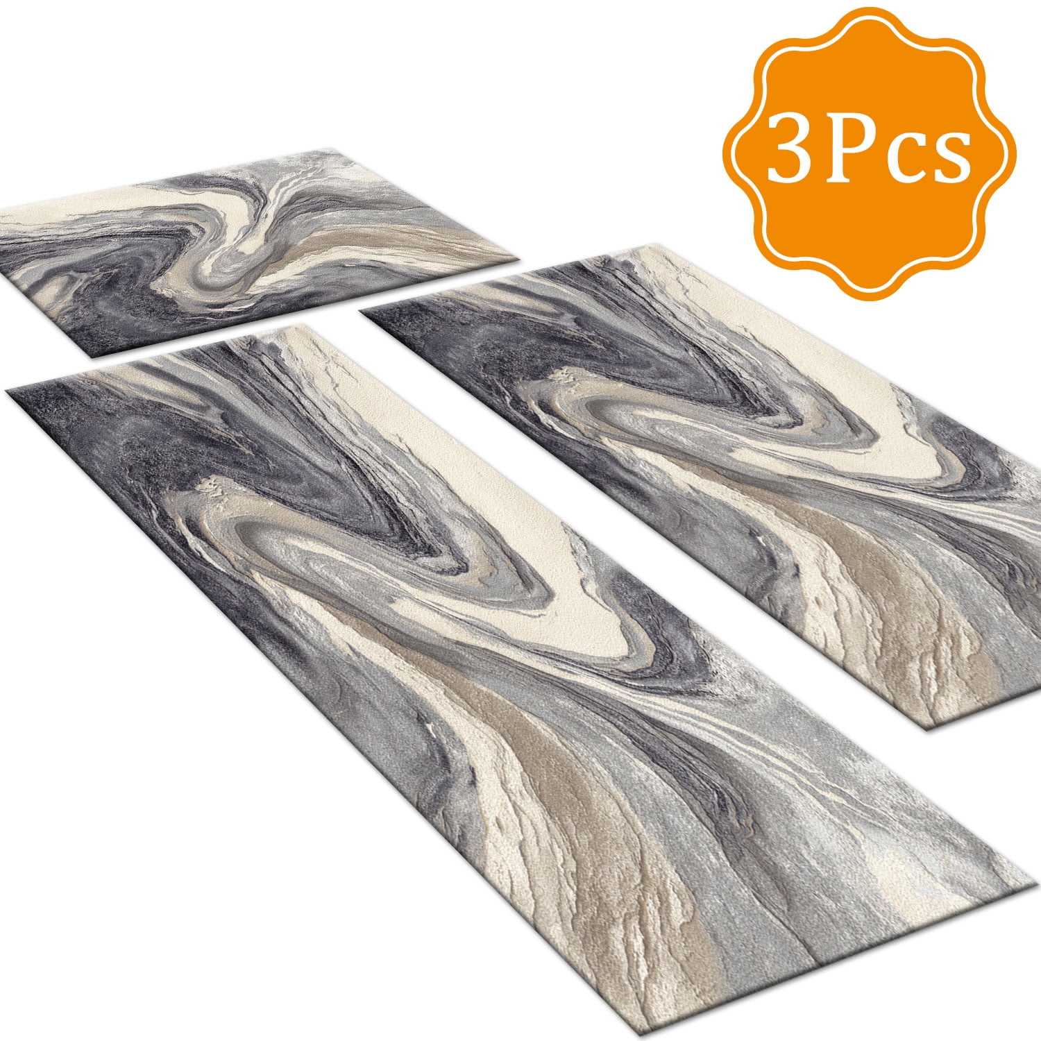Three-Piece Kitchen Rug Set, Abstract Pattern Kitchen Hallway Rug, Soft And Comfortable, Suitable for Sinks, Floors, Entrances, Hallways, Bathrooms