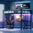 thumbnail image 3 of Zimtown Loft Bed Queen Size with LED and Charging Station, Metal Bunk Bed Frame,Heavy Duty Metal Slat Support,Black, 3 of 11