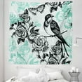 thumbnail image 1 of Birds Tapestry, Hand Drawn Sketch of Mockingbird on Bloomed Roses and Butterflies, Fabric Wall Hanging Decor for Bedroom Living Room Dorm, 5 Sizes, Pale Blue Pale Blue, by Ambesonne, 1 of 1