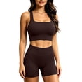 thumbnail image 2 of VBVC Women's Square Neck Workout 2 Piece Short Set , High Waist Yoga Outfit For Women , Ladies' Slim Stretch Athletic Tracksuit,Coffee,Free Size, 2 of 7
