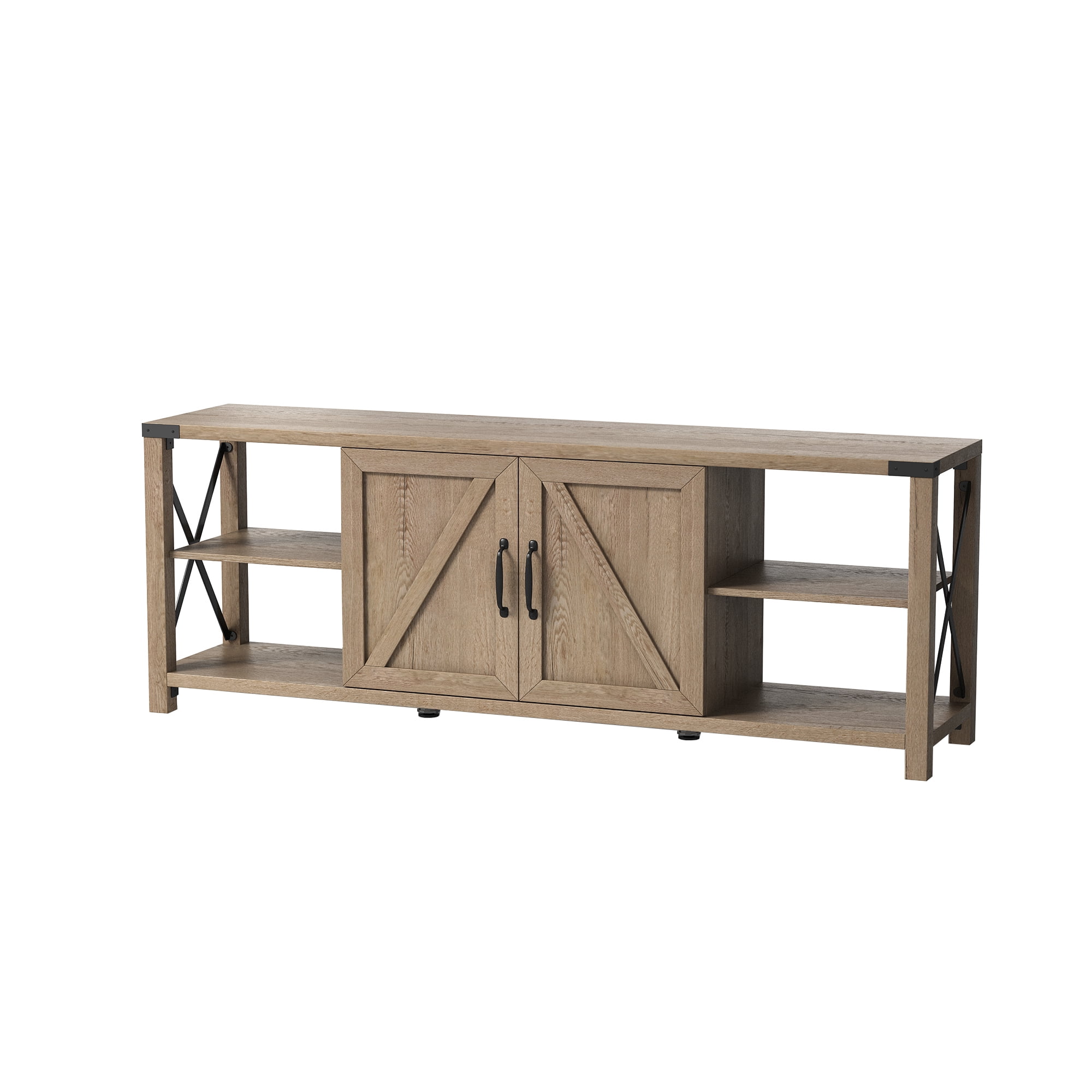 Kadyn TV Stand, Modern Entertainment Center for TVs up to 76", TV Console with Storage Cabinets and Shelves, Light Oak