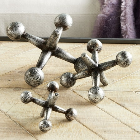 Large Crystal Sculptures CosmoLiving Large Modern Style Silver & Bronze Metal Jacks Sculptures Table Decor | Set of 3: 9” x 5”, 7” x 4”, 5” x 3” ()