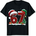 thumbnail image 2 of 100% Cotton Christmas 67 Plaid Santa Hat Elf Hat Snowman Tree Gift Holiday T-Shirt For Women Men Unisex Xmas Party Shirt, 2 of 5