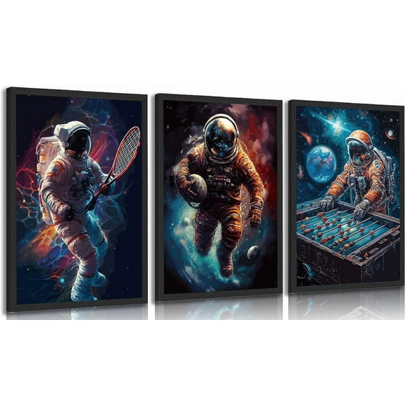 Cool Astronaut Canvas Wall Hieng Universe Space Boy Wall Decor Pictures Funny Whimsical Spaceman Basketball Posters Prints Paintings for Teen Boys Room Living Room Bedroom Decoration