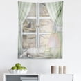 thumbnail image 1 of Beige Green Tapestry, Cat is Sleeping Cozy Home Windowpane Vintage Look Hand Sketch Drawing Print, Fabric Wall Hanging Decor for Bedroom Living Room Dorm, 5 Sizes, Blush and Dusk, by Ambesonne, 1 of 1