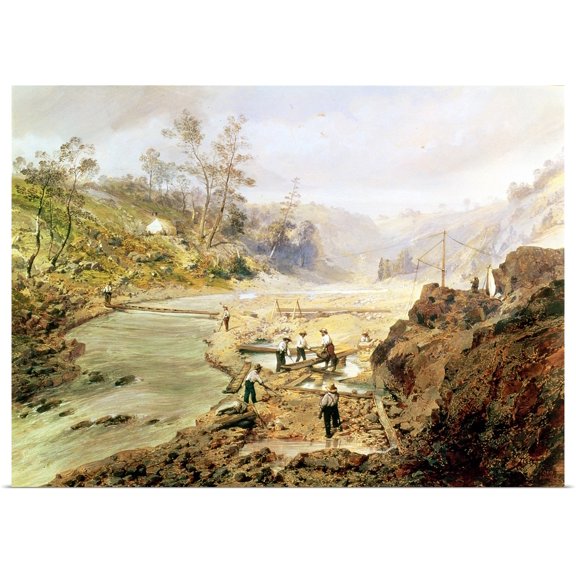 Great BIG Canvas | Rolled Poster Print entitled Fortyniners' washing gold from the Calaveres River, California, 1858