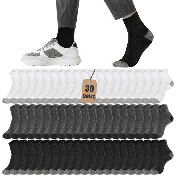 Usavemo 30 Pairs Mens Quarter Socks Lightweight Casual Socks for Men Size 10-13