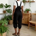 thumbnail image 7 of RYDCOT Women's Summer Faux Linen Short Overalls Casual Bib Overall Knee Length Rompers with Pockets Black, 7 of 7