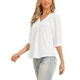 thumbnail image 4 of INSPIRE CHIC Business Casual Tops for Women V Neck 3/4 Sleeve Summer Top Chiffon Blouses S White, 4 of 6