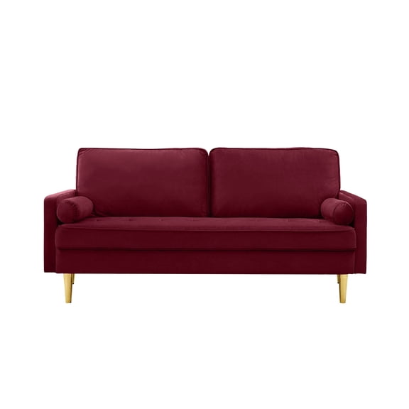 FFZ 65-inch Velvet Sofa with Gold Legs and Thick Cushions for Living Room, Red