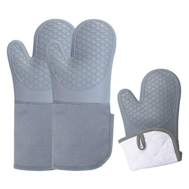 GUIYANIU 2 Pcs Gray Silicone Oven Mitts for Kitchen Baking Cooking