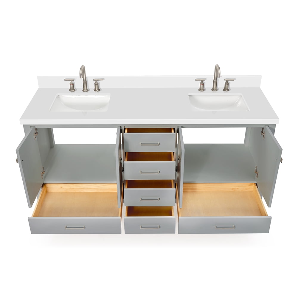ARIEL Cambridge 73 Inch Double Rectangle Sink Vanity With White Quartz Countertop In Grey