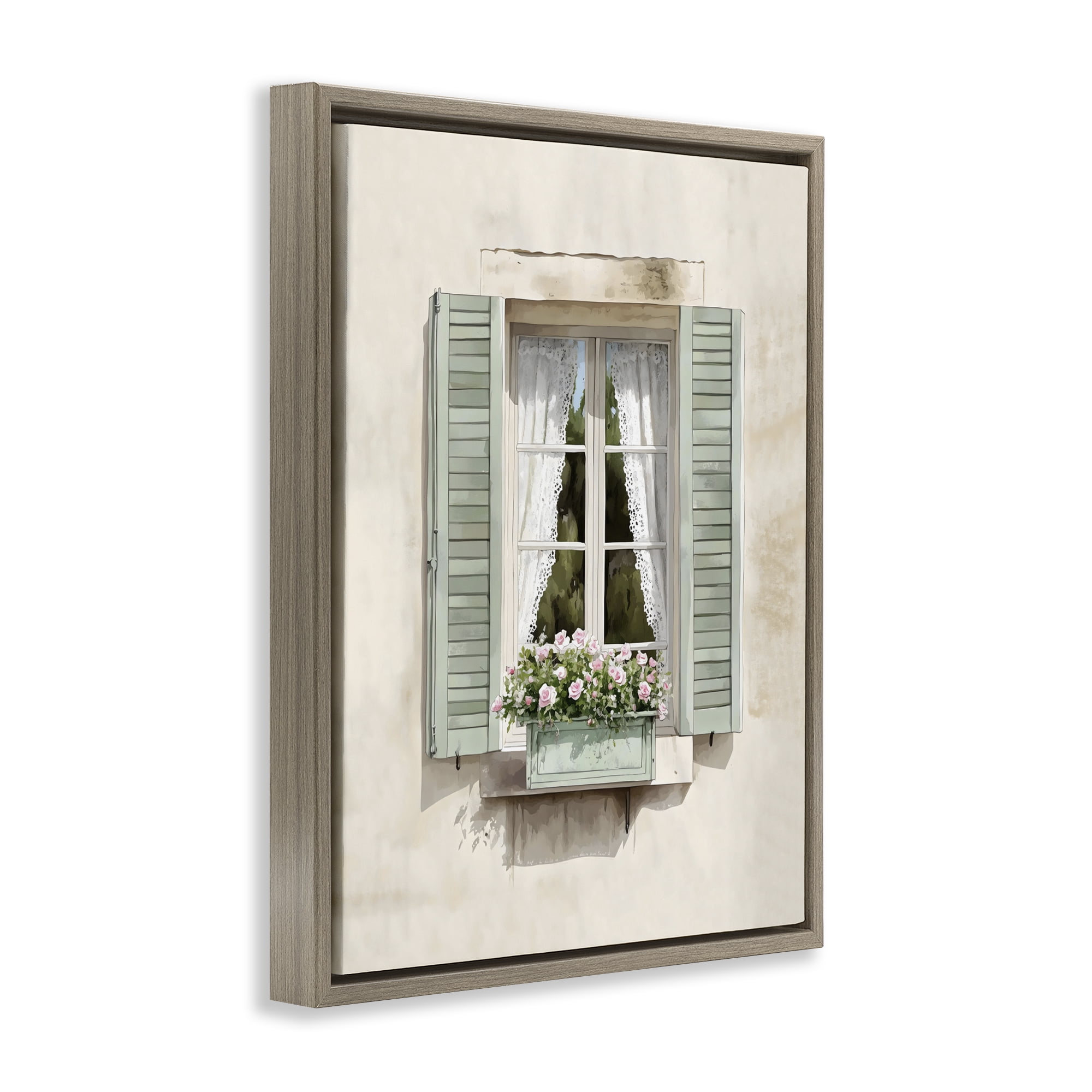 Stupell Industries French Cafe Window Curtains Brown Framed Floater Canvas Wall Art, design by LSR Design Studio