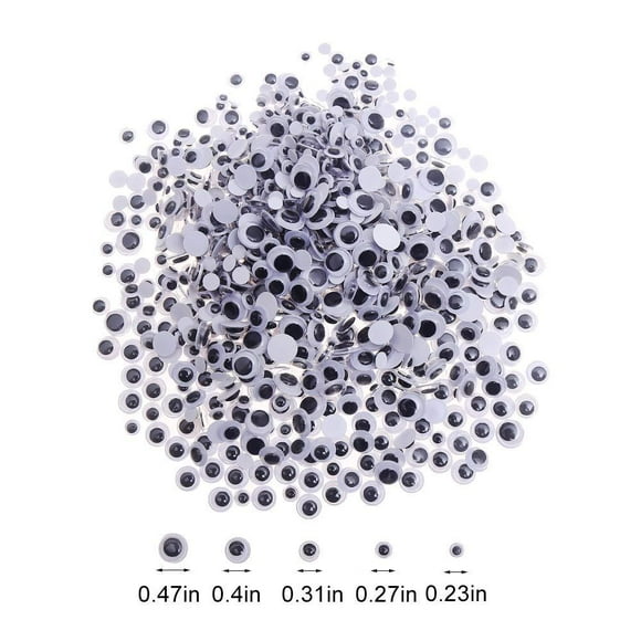 DECORA 1000pcs Round Plastic Black Googly Wiggle Eyes Self-Adhesive Wide Variety Assorted Sizes 1000pc 6-12mm
