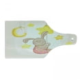 thumbnail image 1 of Moon Cutting Board, Cartoon Like Bunny Hanging Stars and Moon Polka Dots Cheerful Art, Decorative Tempered Glass Cutting and Serving Board, Wine Bottle Shape, Pale Pink Yellow Tan, by Ambesonne, 1 of 1