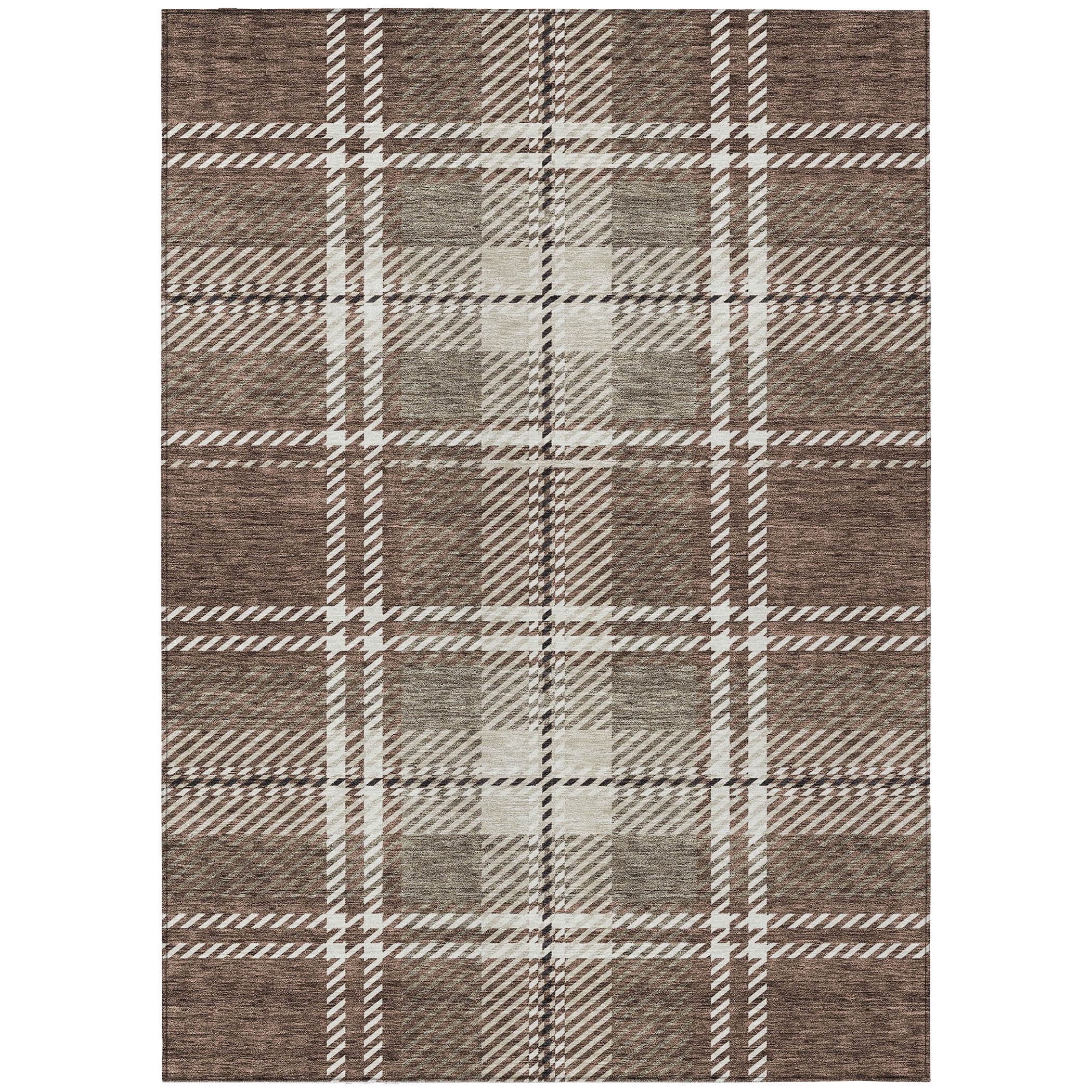 Addison Rugs Chantille Indoor/Outdoor Transitional Plaid Brown Washable Rectangle Rug, 10' x 14'