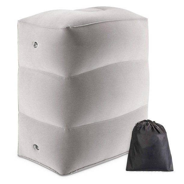Almohada inflable para reposapiés, almohada para dormir, reposapiés para coche y avión (gris claro)