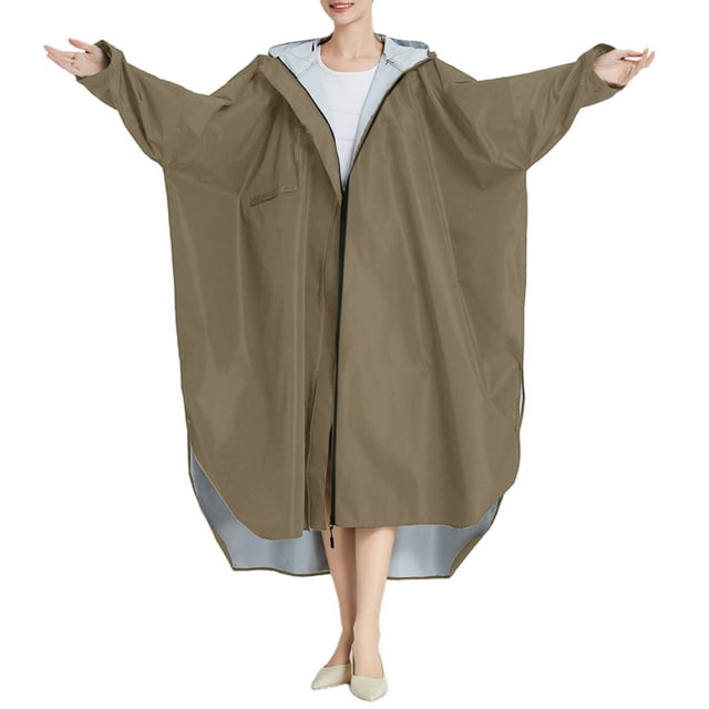 SHIXIAOO Poncho de Pluie pour Adultes Unisexe Long Imperméable Extérieur avec Capuche Matériau PU Léger à la Mode pour Cyclisme Randonnée Voyage Veste Décontractée pour Femmes Grande Taille Gilet Femme Veste à Capuche Automne