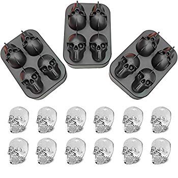 3 Pieces Halloween 3D Skull Ice Cube Maker 4-Cavity Silicone Ice Tray Molds