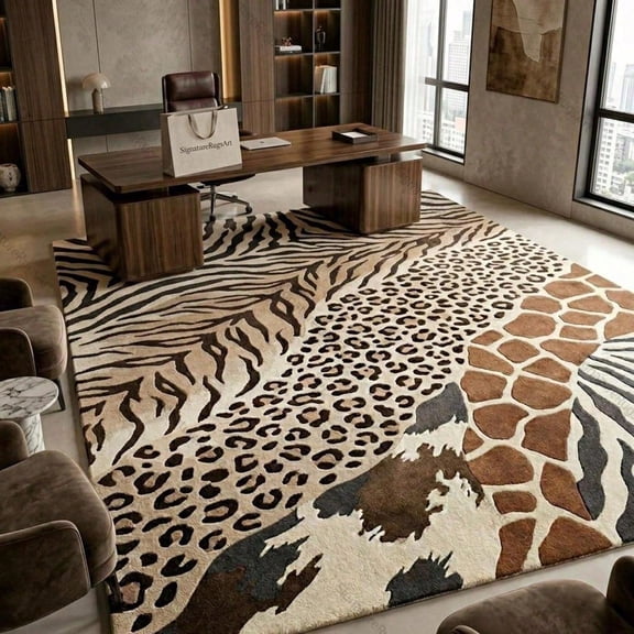 [Room Decor Rug]Area Rug, Leopard Zebra Giraffe Patchwork Safari Carpet