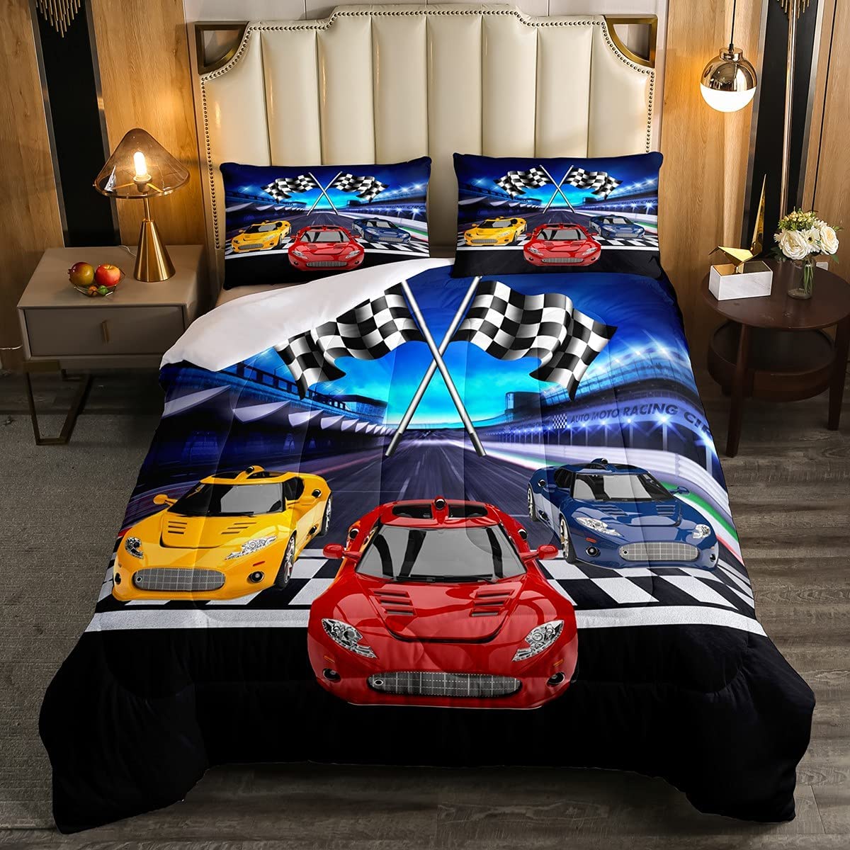 Car Bedding Set Red Yellow Blue Sports 