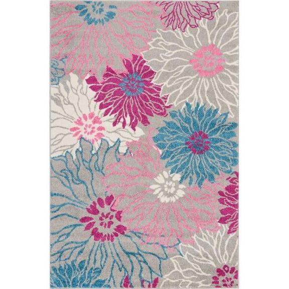 4 x 6 ft. Gray & Pink Tropical Flower Area Rug