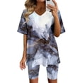 thumbnail image 2 of Xihbxyly Summer Savings Clearance Sets! Xihbxyly 2 Piece Shorts Set for Women, Women's Tie-Dye Set Two-Piece Outfits V-Neck Blouse Short Sleeve Tops T Shirts Shorts Set Navy L, 2 of 7