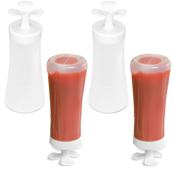 Sekonow 4Pcs Inverted Condiment Squeeze Bottles for Sauces - 12 Oz Squirt Bottles for Liquids, Easy Pour Leak Proof Sauce Bottles for Ketchup Salad Dressing Oil Syrup Honey