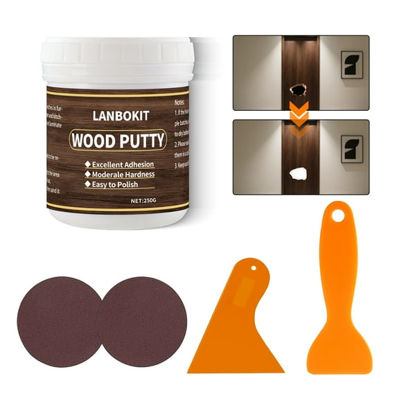 LANBOKIT Wood Filler Putty, Wood Repair Kit(White), Paintable & Stainable Wood Putty Filler, Wood Scratch Cracks Holes Repair Furniture, Easy to Use and Sand, Wood Putty