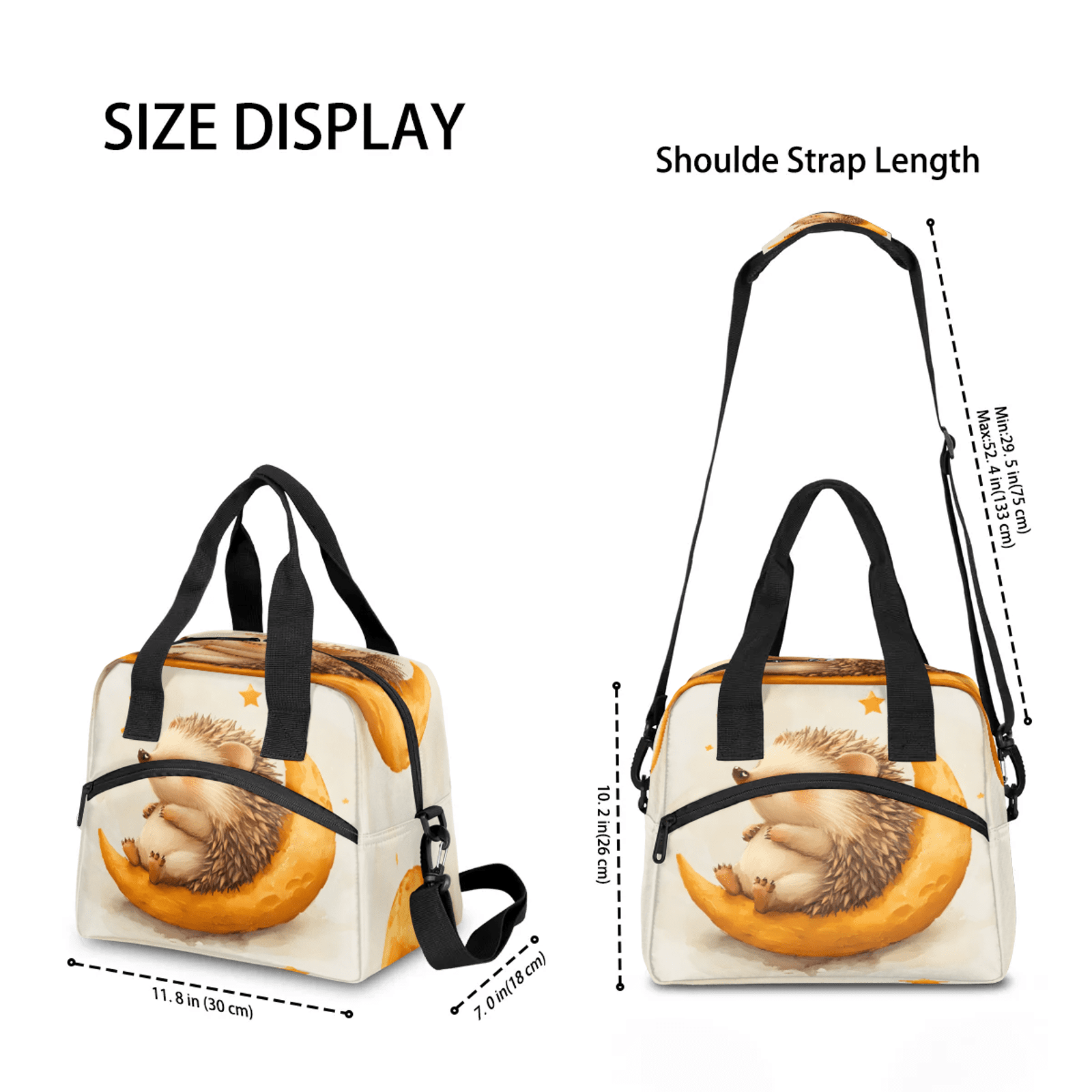 Herdesigns Hedgehog Lunch Bag for Women Men Adult, Cute Large Insulated Reusable Lunch Box Leakproof Portable Cooler Tote Bags for Work Picnic Beach