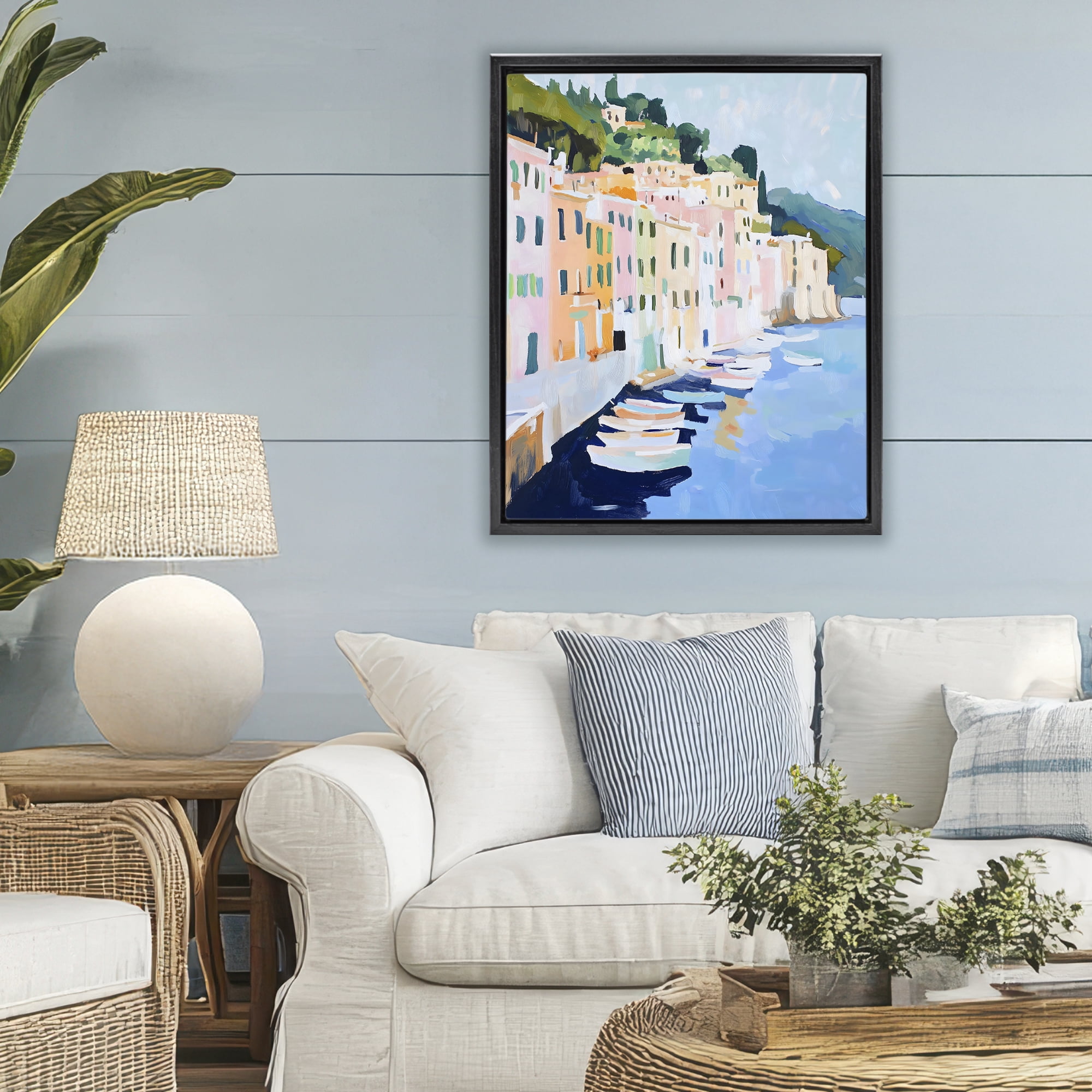 Stupell Industries Portofino Harbor View Black Framed Floater Canvas Wall Art, design by The Prints Vibe