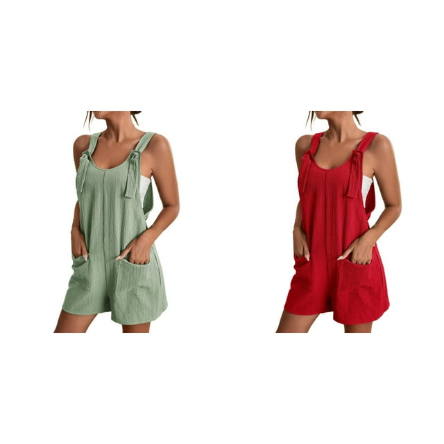 Lot de 2 (Rouge 1PCS & GN2 1PCS) Multipack Tube Top Combinaison à Manches Longues pour Femmes avec Poche